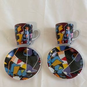 Set of 2 Cafe Najjar Ltd Edition Abstract Expresso Cups & Saucers Khoury 2019